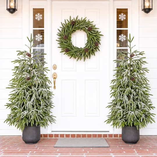 Glitzhome® 4ft. Unlit Frosted Norfolk Pine Christmas Porch Tree with Pinecones